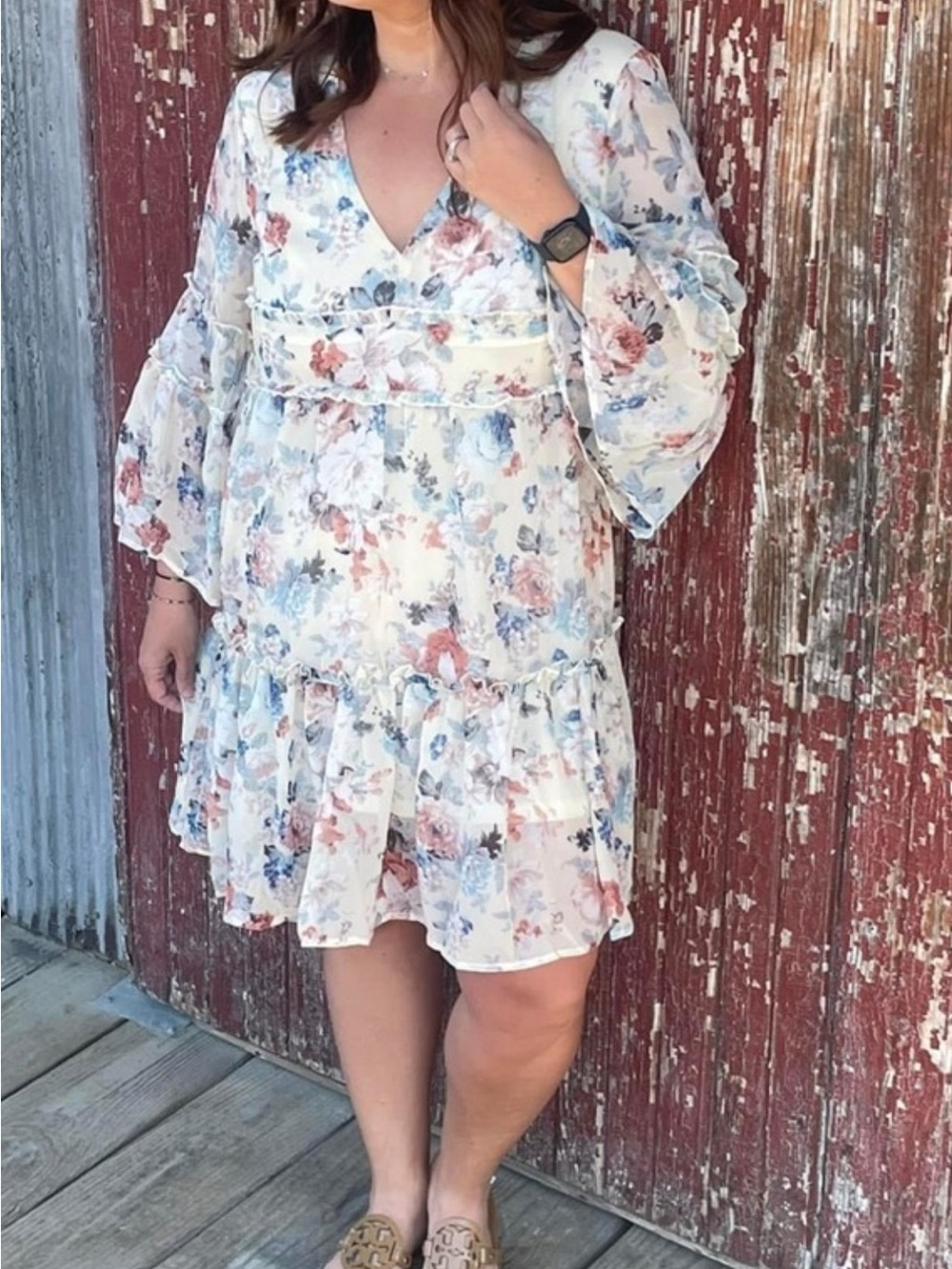 Sweet Lemon mini dress / baby doll floral bell sleeves Medium EUC